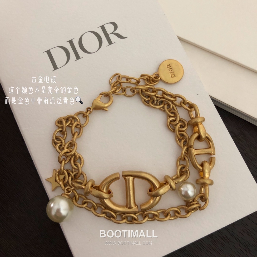 Dior CD Navy Double Layer Pearl Star Chain Brass Bracelet 디올 CD 네이비 더블 레이어 펄 스타 체인 황동 브레이슬릿 5