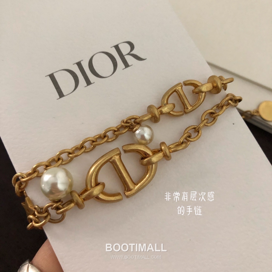 Dior CD Navy Double Layer Pearl Star Chain Brass Bracelet 디올 CD 네이비 더블 레이어 펄 스타 체인 황동 브레이슬릿 6