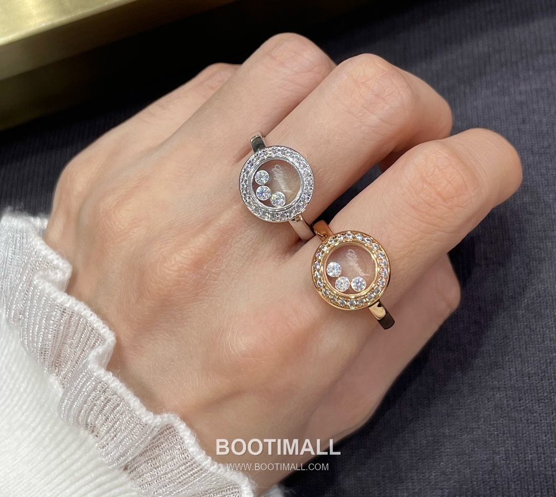 Chopard Round Pavé Brass Crystal Diamond Edge Ring with Polished Band 쇼파드 라운드 파베 황동 크리스탈 다이아 엣지 링 폴리싱 밴드 7호 7