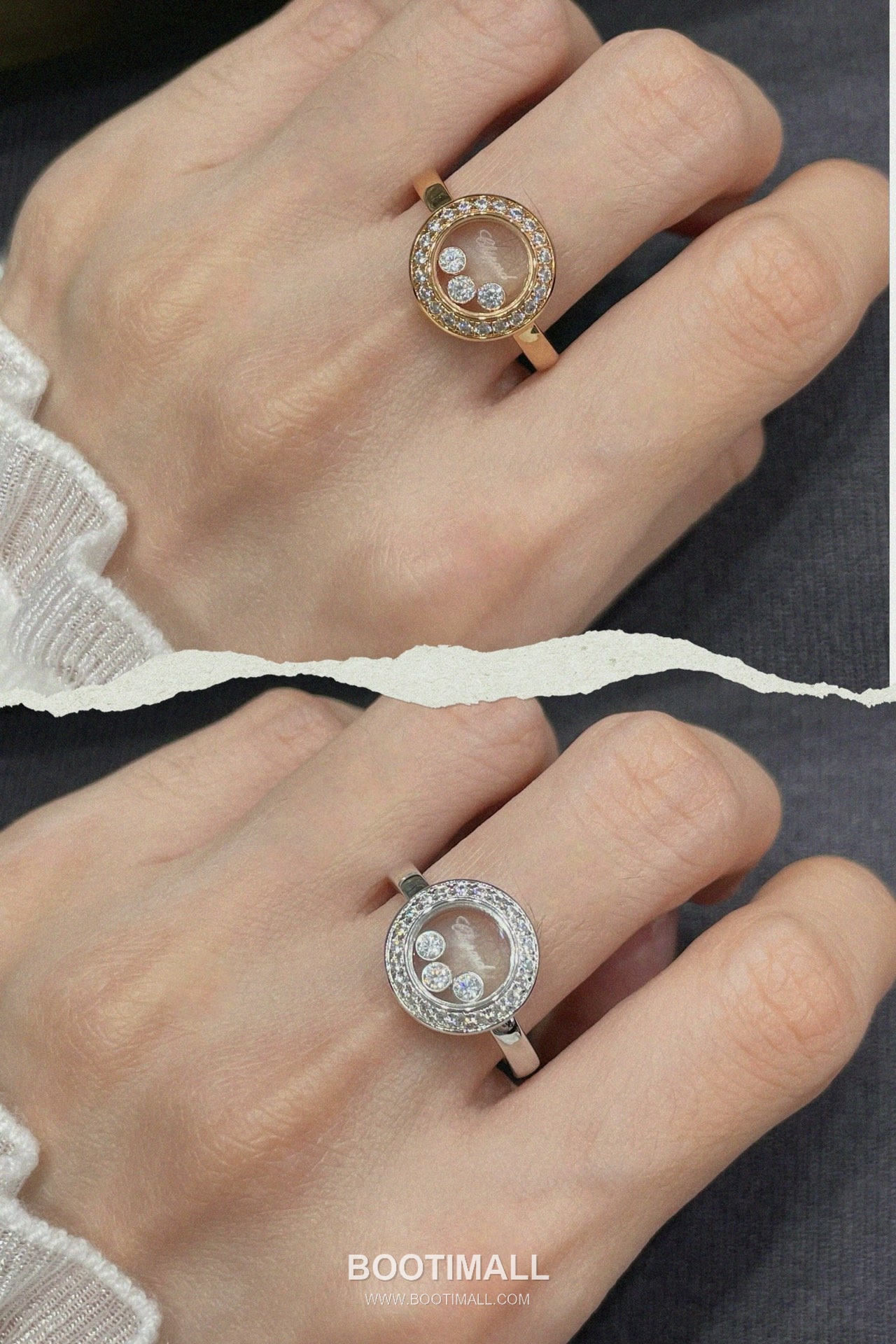 Chopard Round Pavé Brass Crystal Diamond Edge Ring with Polished Band 쇼파드 라운드 파베 황동 크리스탈 다이아 엣지 링 폴리싱 밴드 7호 8