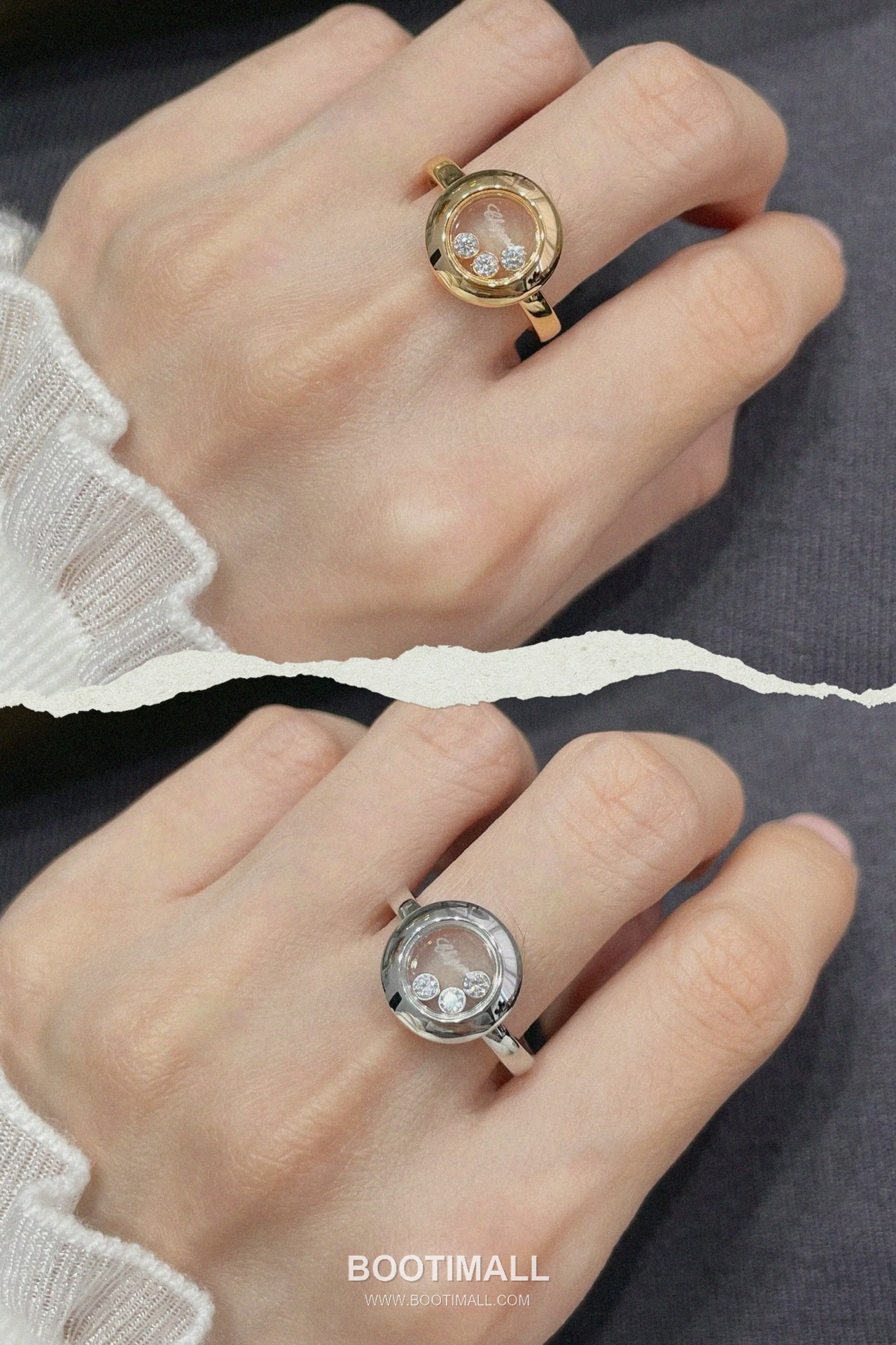 Chopard Three Stone Brass Crystal Diamond Ring with Triple Setting 쇼파드 쓰리 스톤 황동 크리스탈 다이아 링 트리플 세팅 7호 7