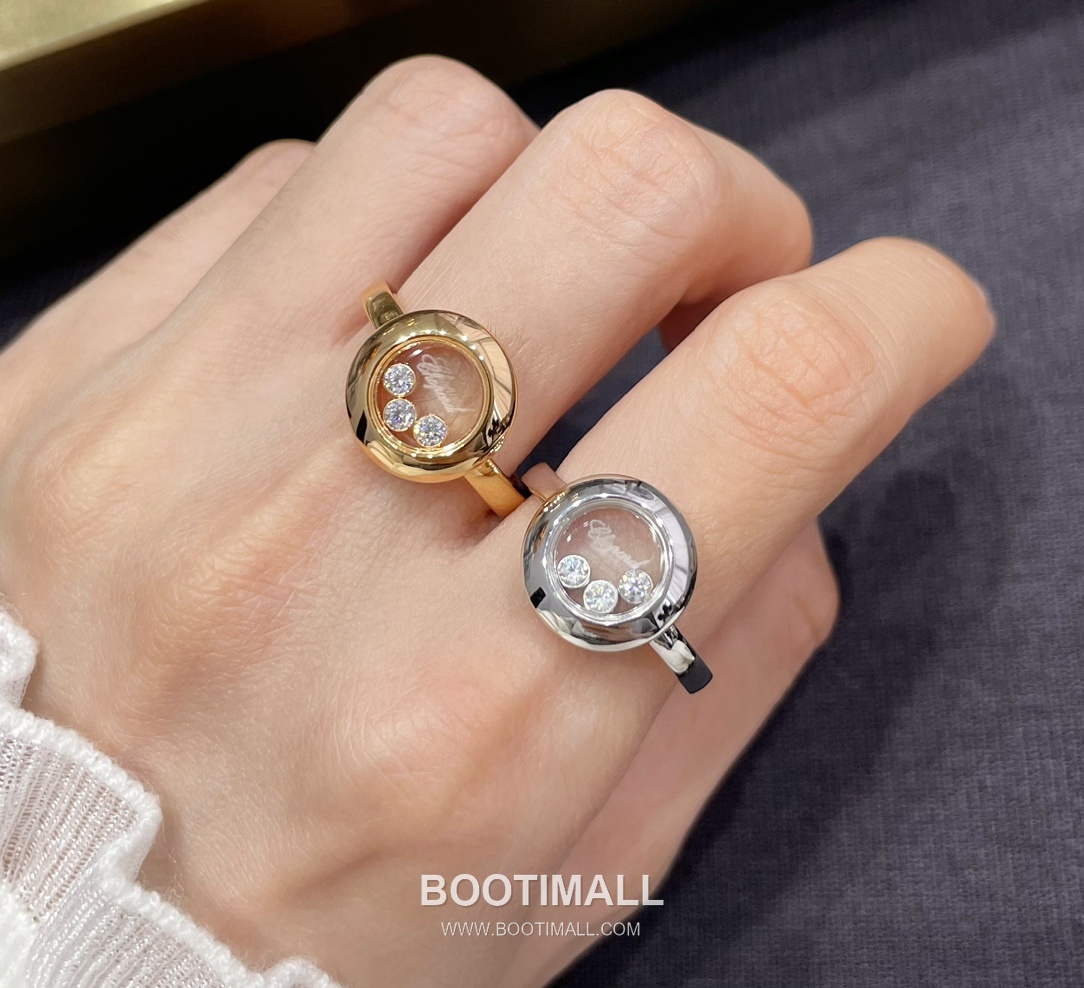 Chopard Three Stone Brass Crystal Diamond Ring with Triple Setting 쇼파드 쓰리 스톤 황동 크리스탈 다이아 링 트리플 세팅 7호 8