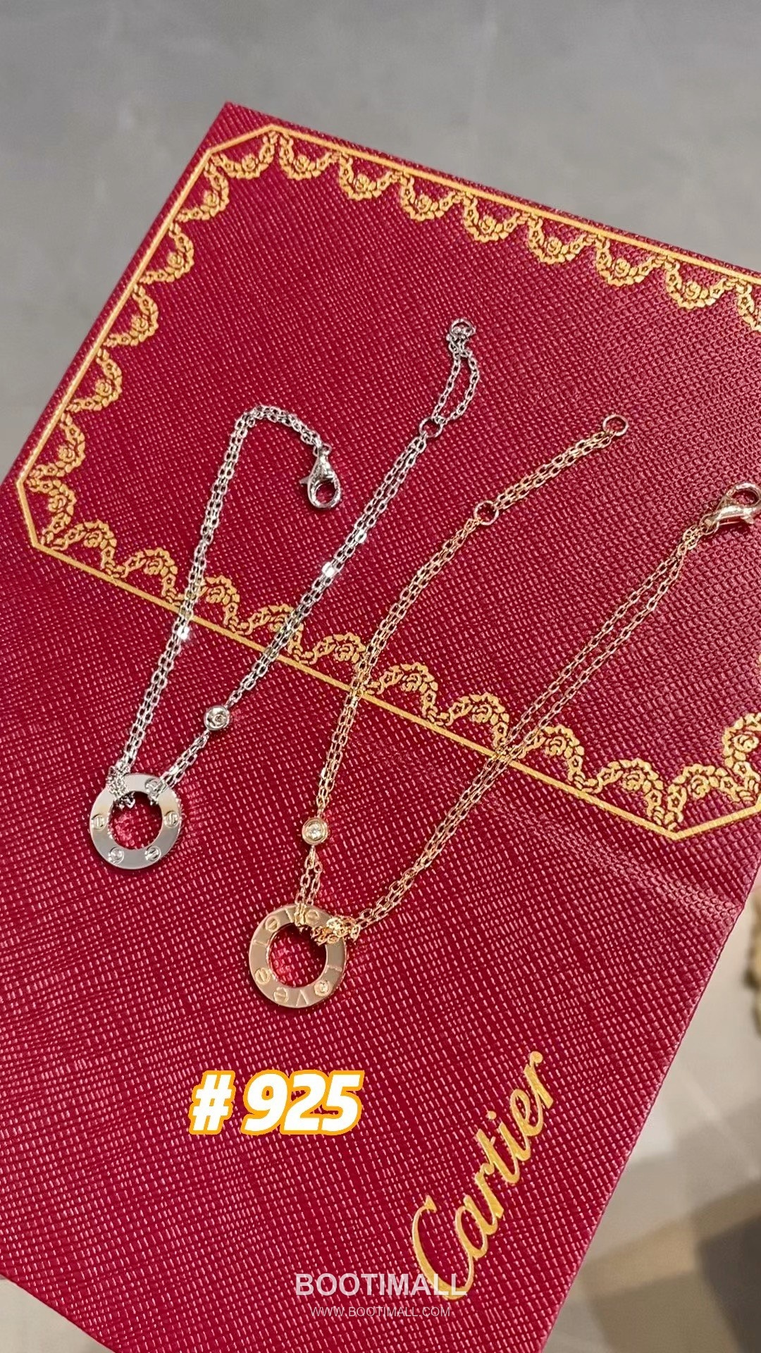 Cartier Love Double Chain Brass Crystal Bracelet with Engraved Logo Pendant 까르띠에 러브 더블 체인 황동 크리스탈 브레이슬릿 인그레이빙 로고 펜던트 17cm 1