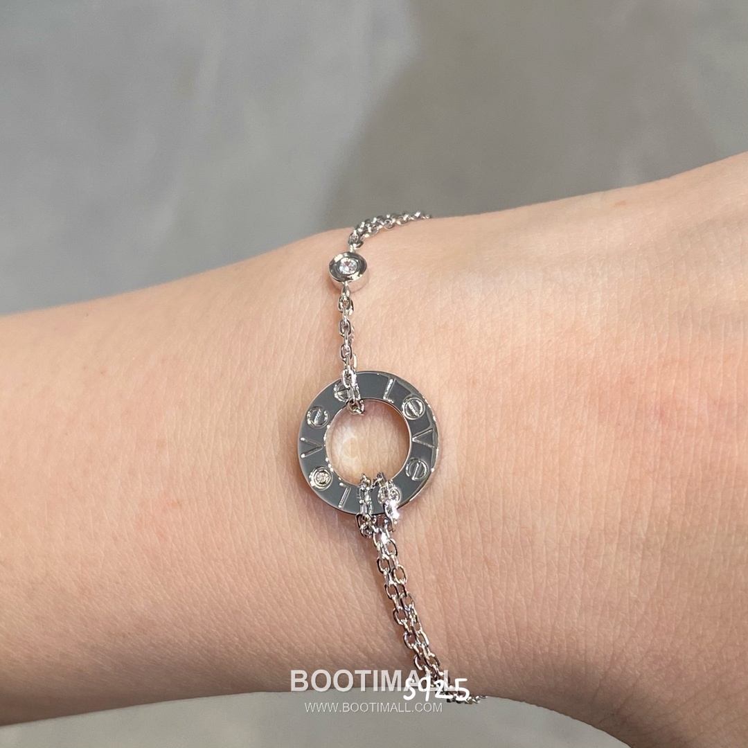 Cartier Love Double Chain Brass Crystal Bracelet with Engraved Logo Pendant 까르띠에 러브 더블 체인 황동 크리스탈 브레이슬릿 인그레이빙 로고 펜던트 17cm 2