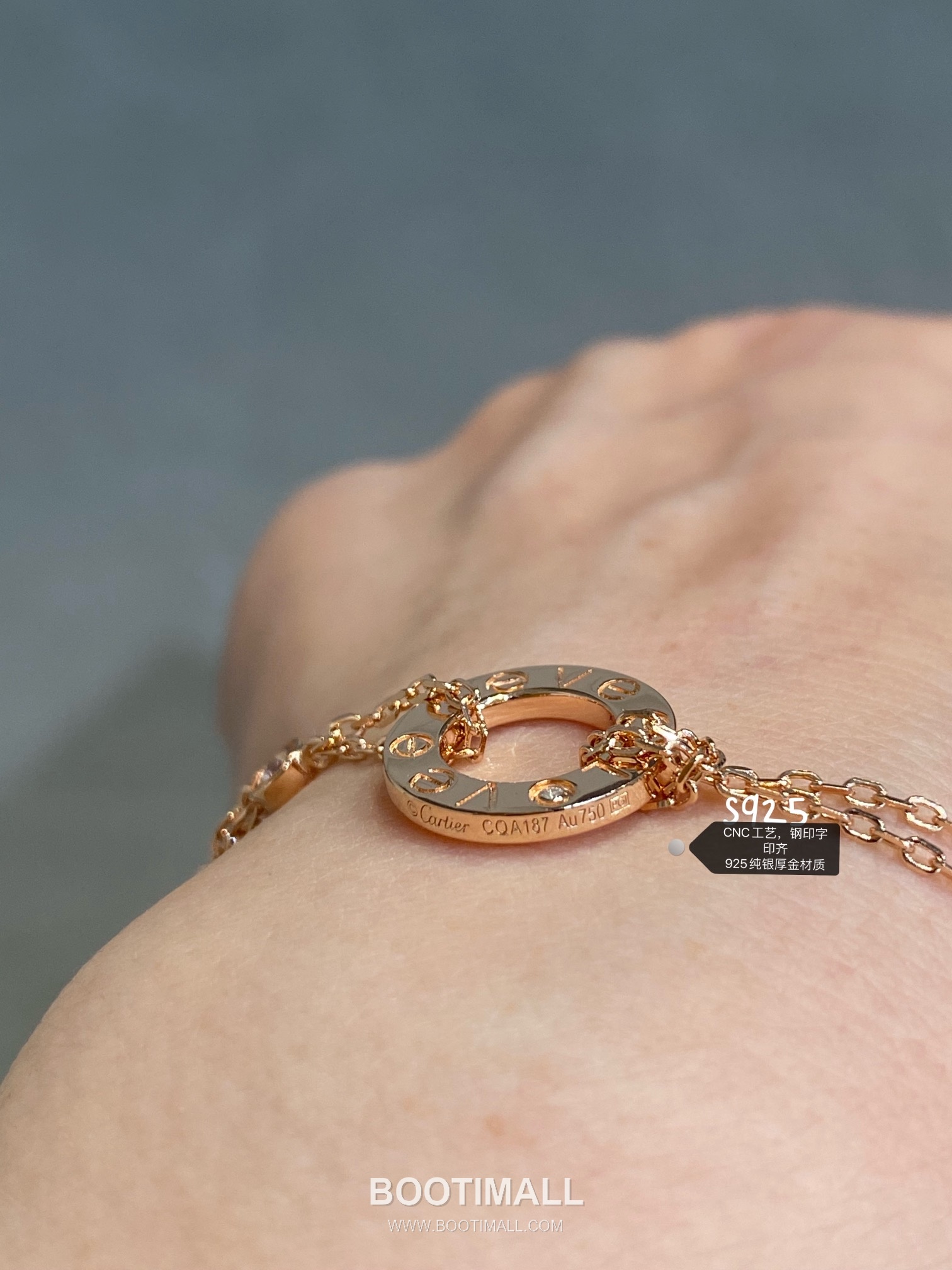 Cartier Love Double Chain Brass Crystal Bracelet with Engraved Logo Pendant 까르띠에 러브 더블 체인 황동 크리스탈 브레이슬릿 인그레이빙 로고 펜던트 17cm 4