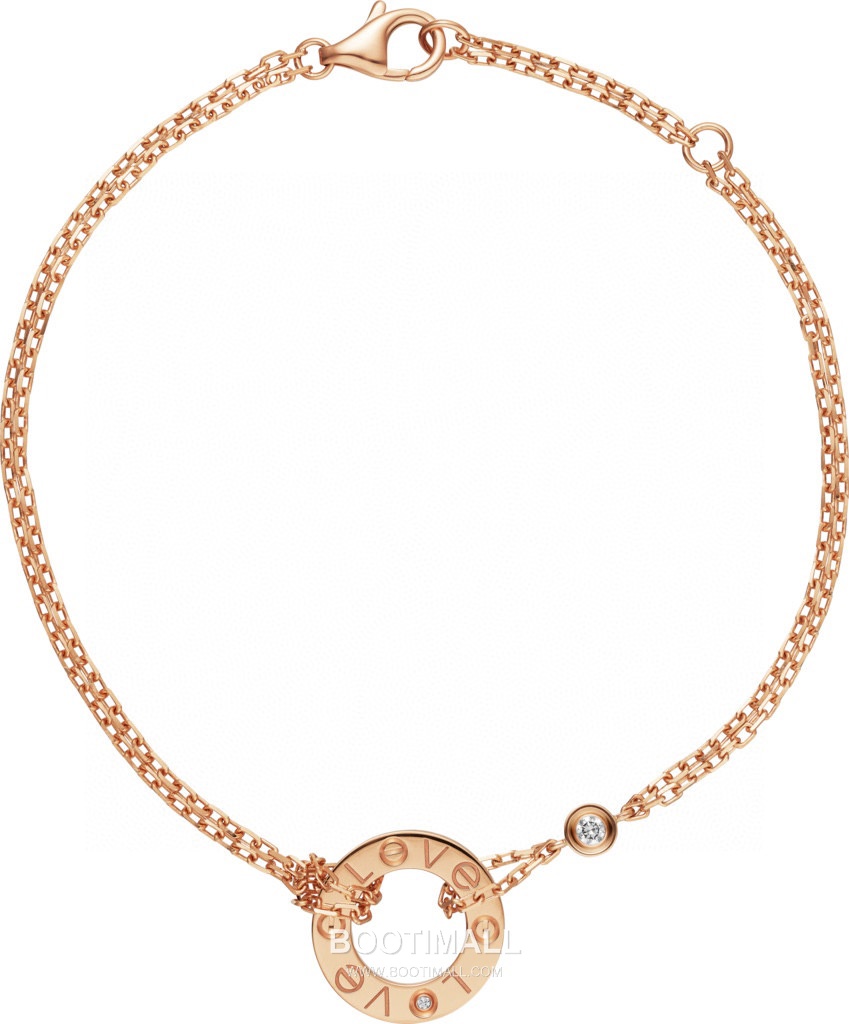 Cartier Love Double Chain Brass Crystal Bracelet with Engraved Logo Pendant 까르띠에 러브 더블 체인 황동 크리스탈 브레이슬릿 인그레이빙 로고 펜던트 17cm 8