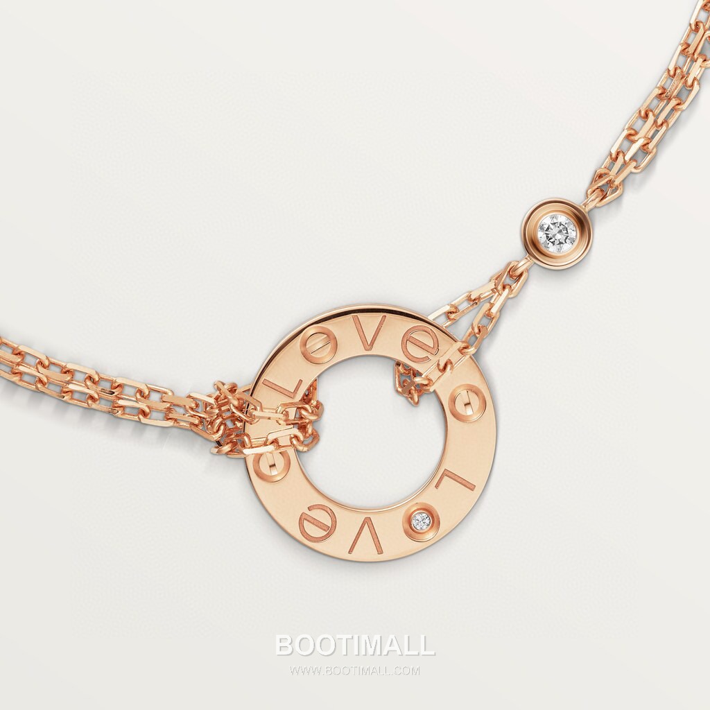 Cartier Love Double Chain Brass Crystal Bracelet with Engraved Logo Pendant 까르띠에 러브 더블 체인 황동 크리스탈 브레이슬릿 인그레이빙 로고 펜던트 17cm 9