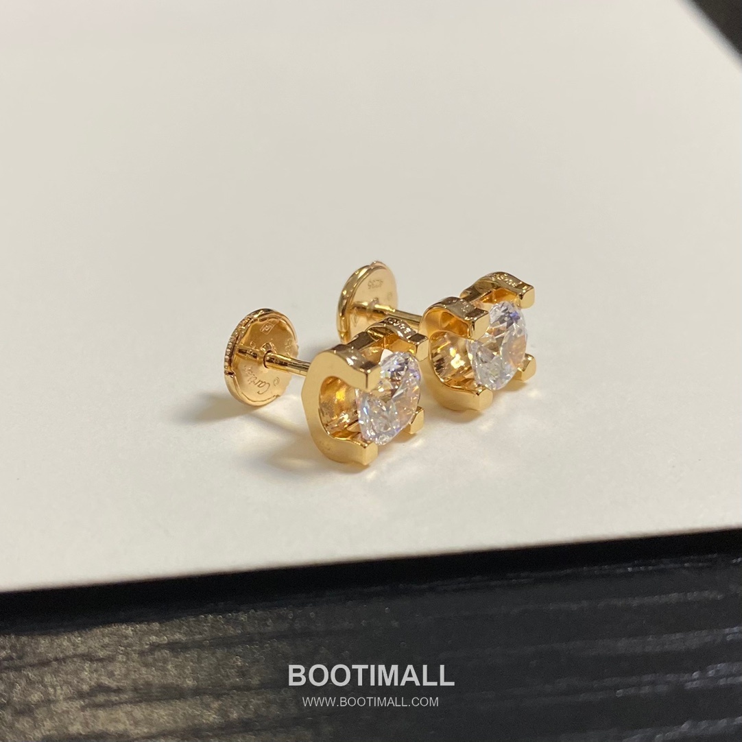 Cartier Horn Curve Sterling Silver 925 Crystal Stud Earring with Solitaire Setting 까르띠에 혼 커브 스털링 실버 925 크리스탈 스터드 이어링 솔리테어 세팅 1cm 13