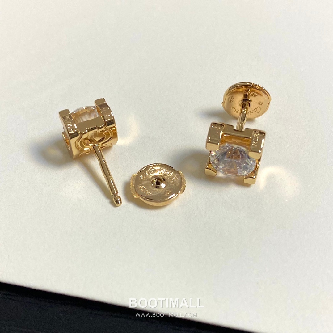Cartier Horn Curve Sterling Silver 925 Crystal Stud Earring with Solitaire Setting 까르띠에 혼 커브 스털링 실버 925 크리스탈 스터드 이어링 솔리테어 세팅 1cm 14