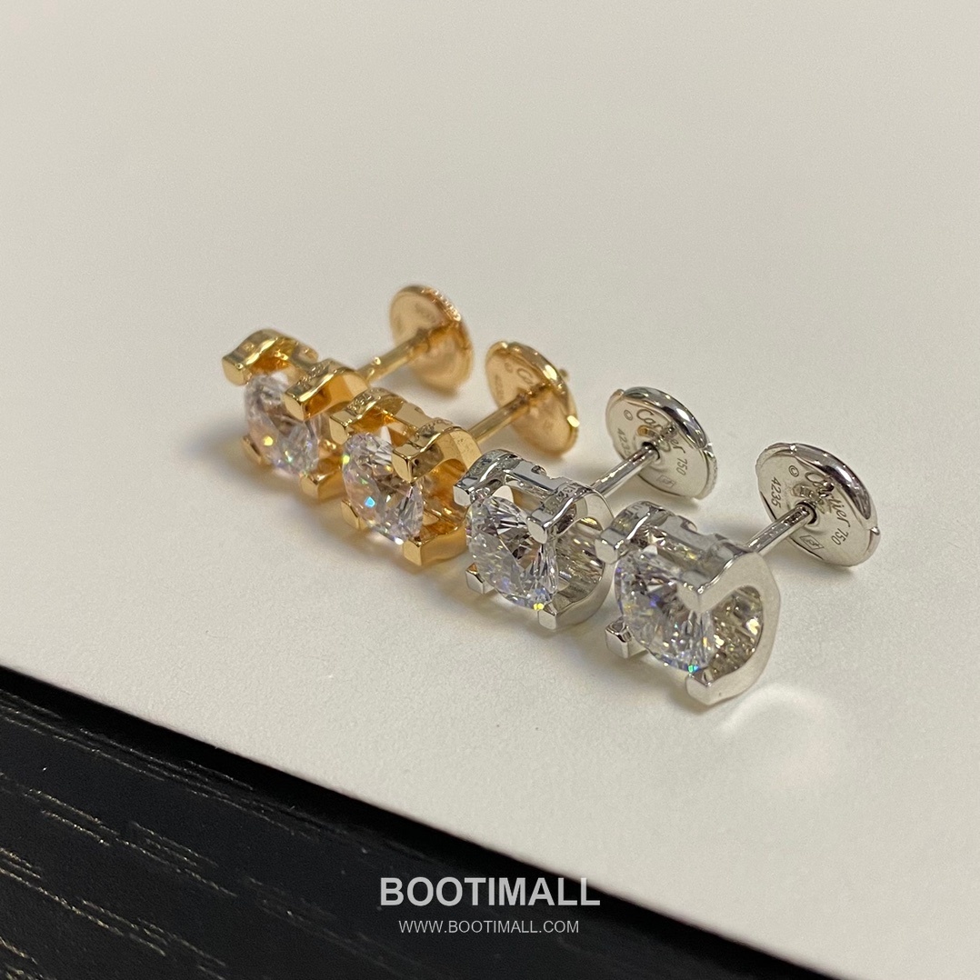 Cartier Horn Curve Sterling Silver 925 Crystal Stud Earring with Solitaire Setting 까르띠에 혼 커브 스털링 실버 925 크리스탈 스터드 이어링 솔리테어 세팅 1cm 18