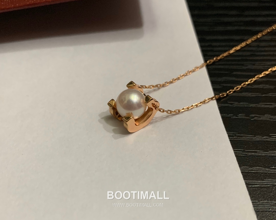 Cartier Horn Pearl Brass Chain Necklace with Akoya Pearl Pendant 까르띠에 혼 펄 황동 체인 네클리스 아코야 진주 펜던트 45cm 4