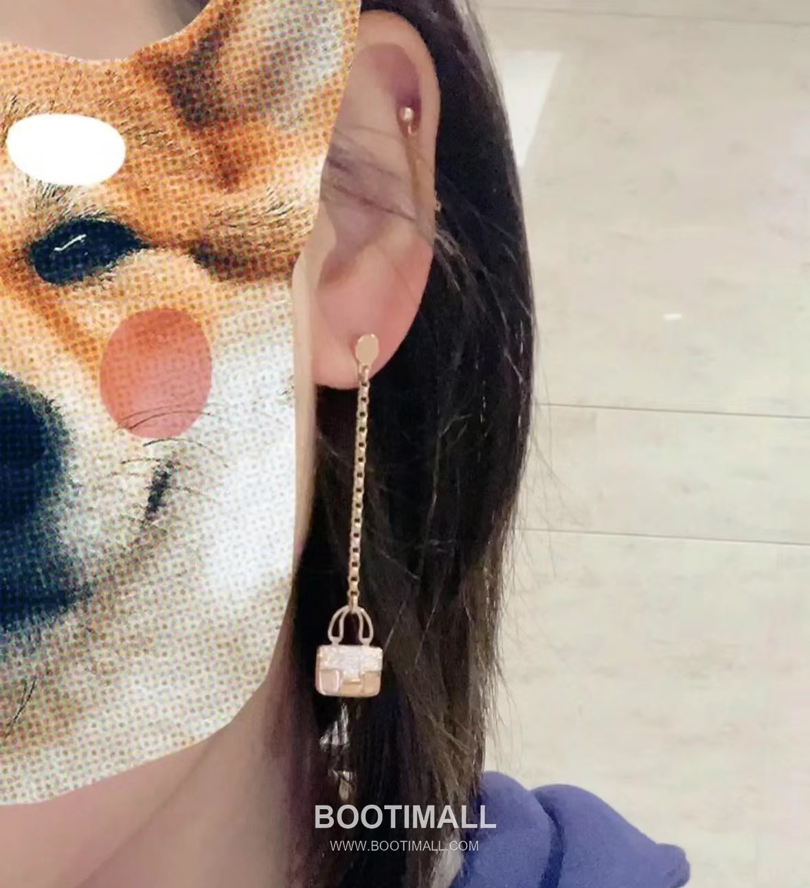 Hermes Constance Brass Gold Plated Earring with Bag Motif and Crystal Fringe 에르메스 콘스탄스 황동 베이스 금도금 이어링 백 모티프 크리스탈 프린지 1