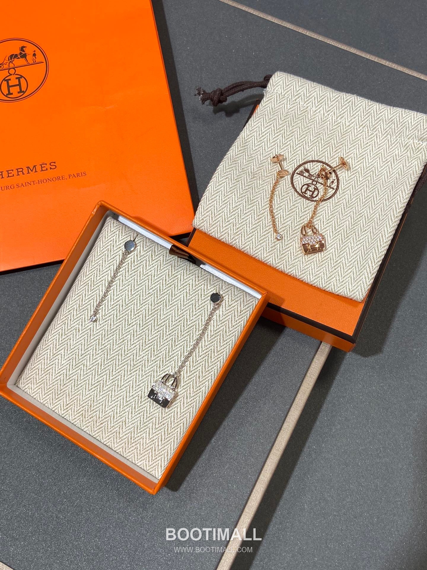 Hermes Constance Brass Gold Plated Earring with Bag Motif and Crystal Fringe 에르메스 콘스탄스 황동 베이스 금도금 이어링 백 모티프 크리스탈 프린지 4