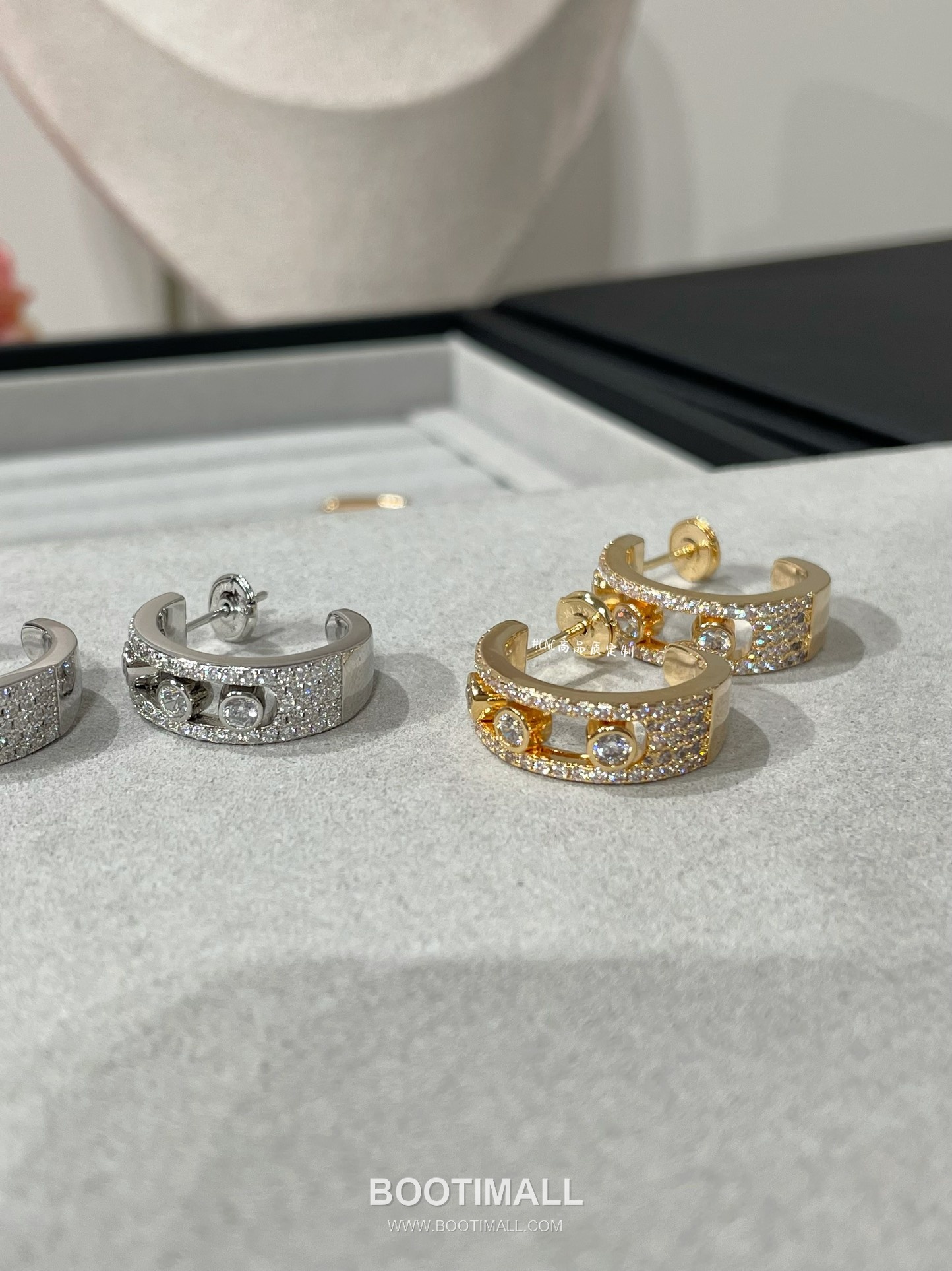 Messika Move Brass Gold Plated Earring with Moving Diamond Hoop 메시카 무브 황동 베이스 금도금 이어링 무빙 다이아 후프 1