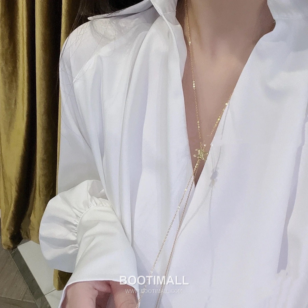 Celine Triomphe Brass Gold Plated Necklace with Logo Pendant Adjustable Chain 셀린느 트리옹프 황동 베이스 금도금 네클리스 로고 펜던트 어저스터블 체인 5