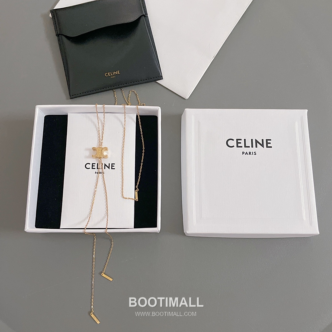 Celine Triomphe Brass Gold Plated Necklace with Logo Pendant Adjustable Chain 셀린느 트리옹프 황동 베이스 금도금 네클리스 로고 펜던트 어저스터블 체인 10