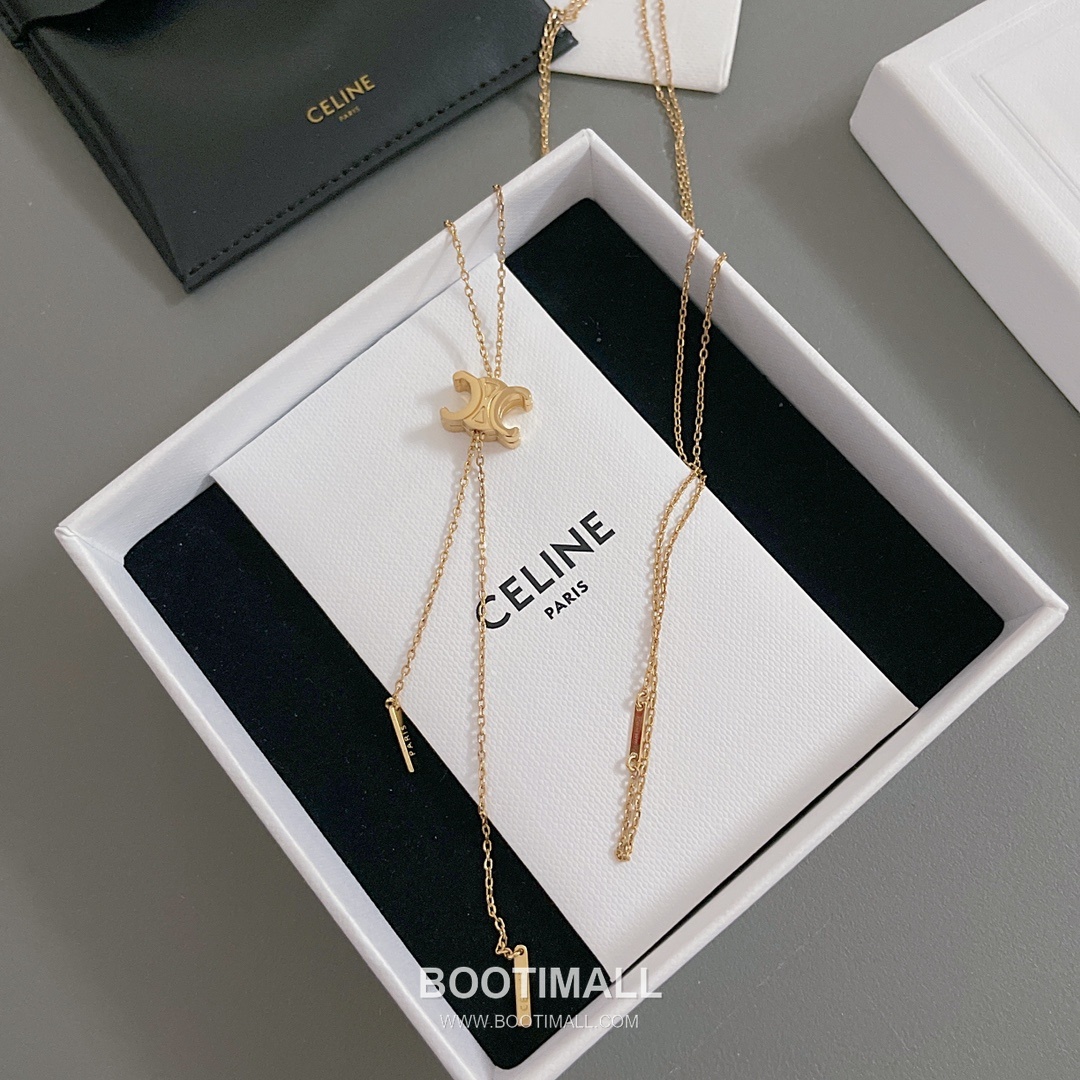 Celine Triomphe Brass Gold Plated Necklace with Logo Pendant Adjustable Chain 셀린느 트리옹프 황동 베이스 금도금 네클리스 로고 펜던트 어저스터블 체인 11