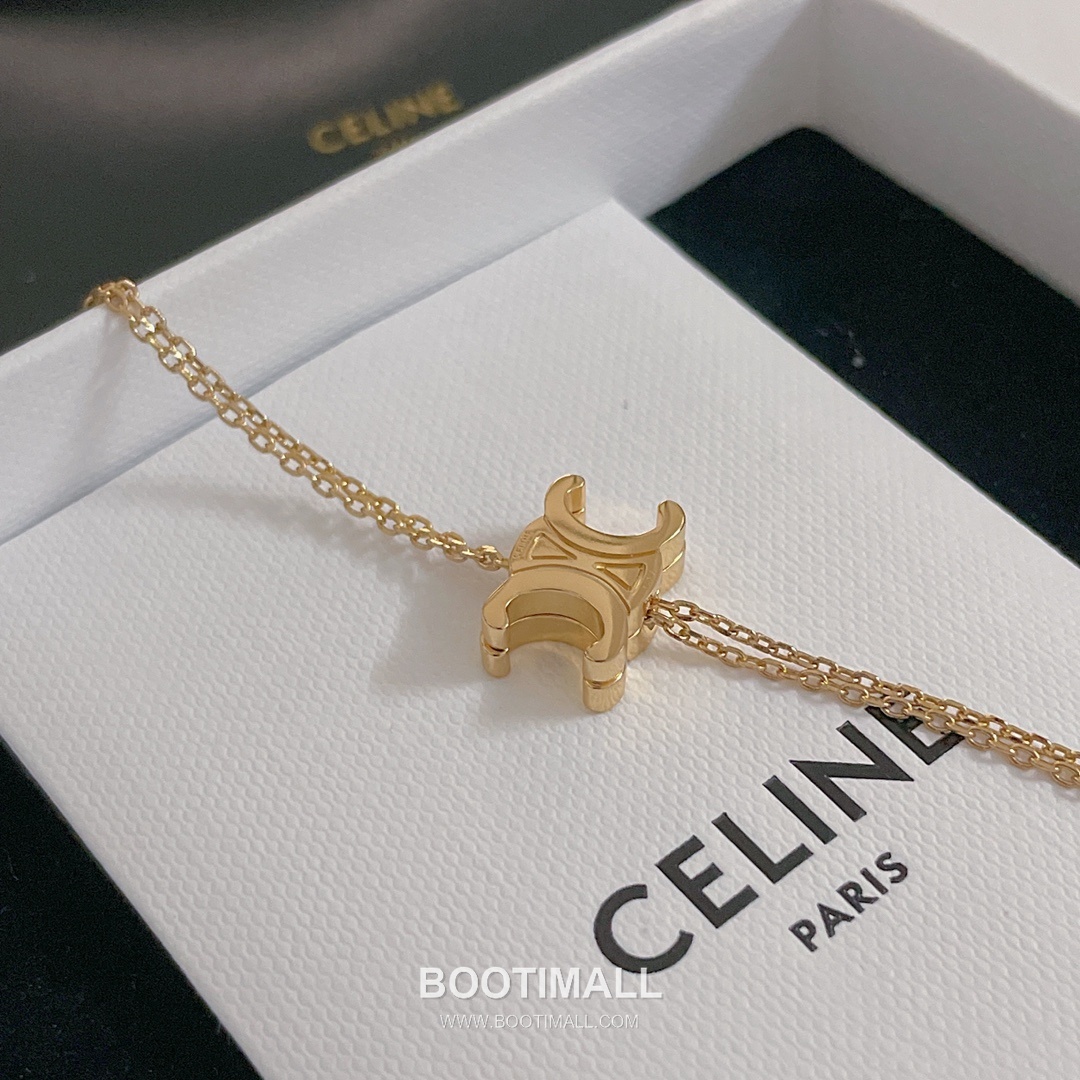 Celine Triomphe Brass Gold Plated Necklace with Logo Pendant Adjustable Chain 셀린느 트리옹프 황동 베이스 금도금 네클리스 로고 펜던트 어저스터블 체인 12