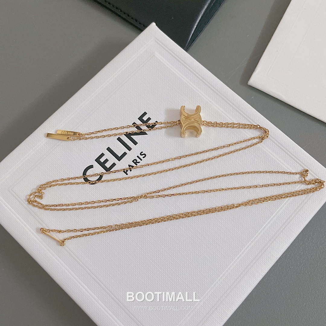 Celine Triomphe Brass Gold Plated Necklace with Logo Pendant Adjustable Chain 셀린느 트리옹프 황동 베이스 금도금 네클리스 로고 펜던트 어저스터블 체인 13