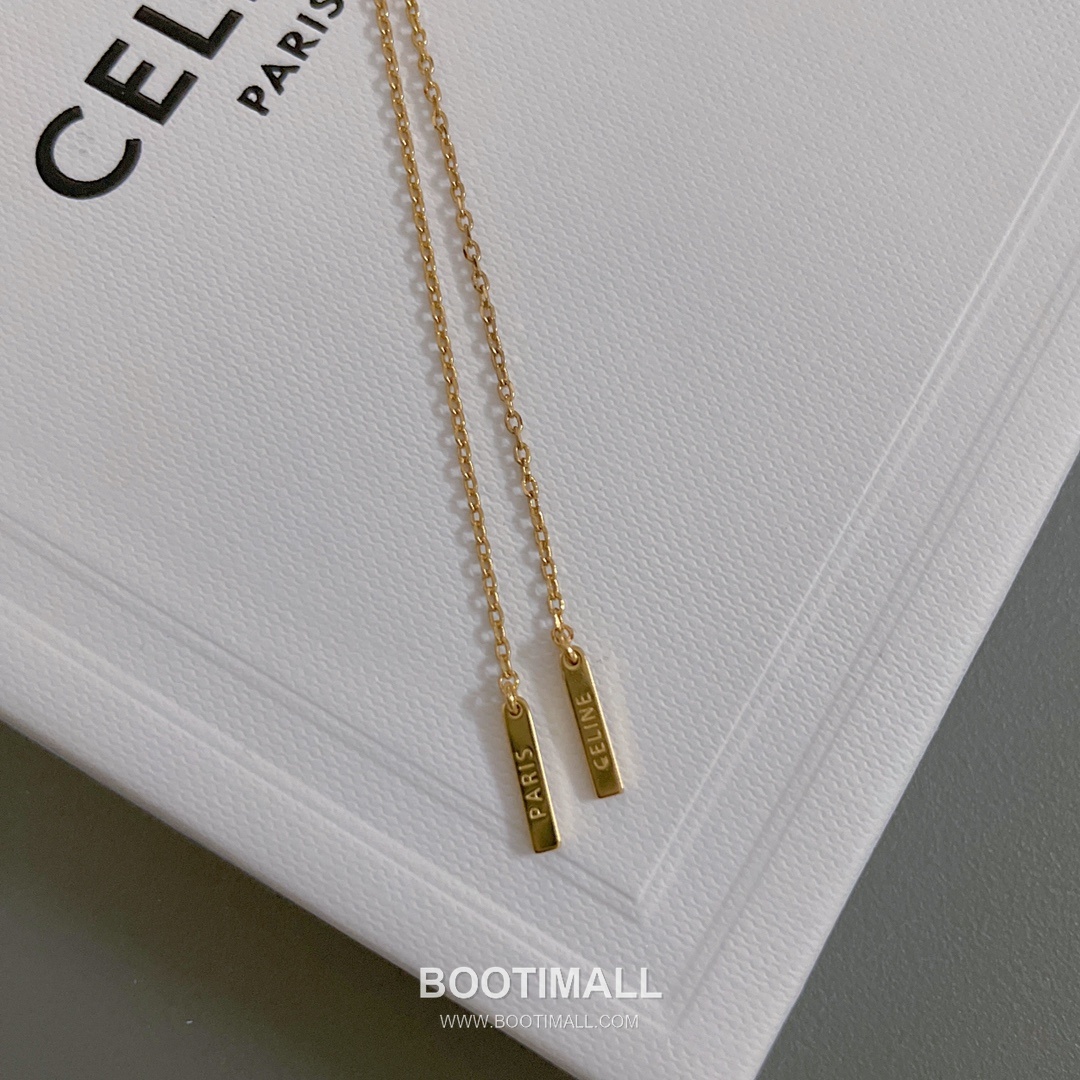 Celine Triomphe Brass Gold Plated Necklace with Logo Pendant Adjustable Chain 셀린느 트리옹프 황동 베이스 금도금 네클리스 로고 펜던트 어저스터블 체인 15