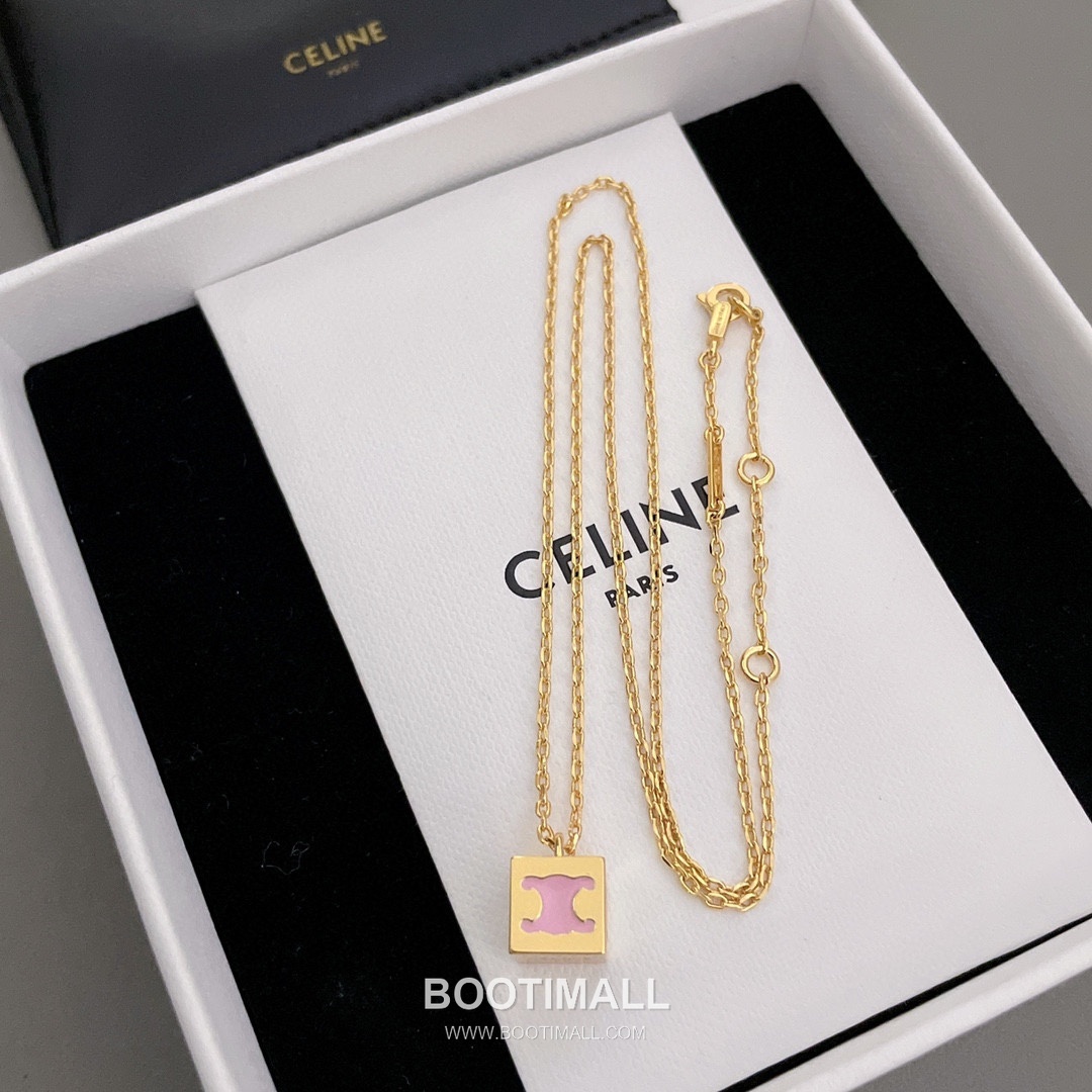 Celine Triomphe Brass Gold Plated Necklace with Enamel Square Pendant 셀린느 트리옹프 황동 베이스 금도금 네클리스 에나멜 스퀘어 펜던트 9
