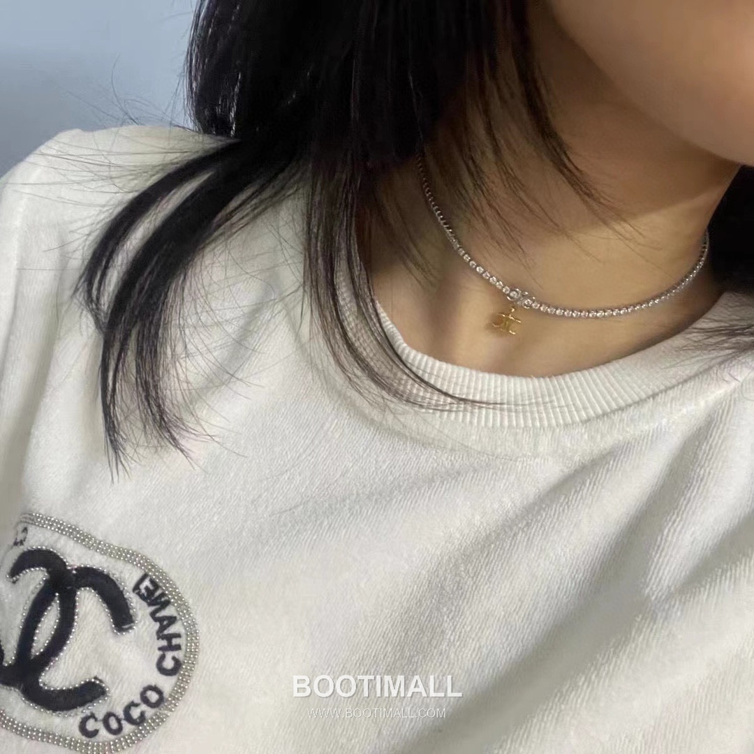Celine Triomphe Brass Gold Plated Necklace with Double Logo Pendant Full Crystal 셀린느 트리옹프 황동 베이스 금도금 네클리스 더블 로고 펜던트 풀 크리스탈 7