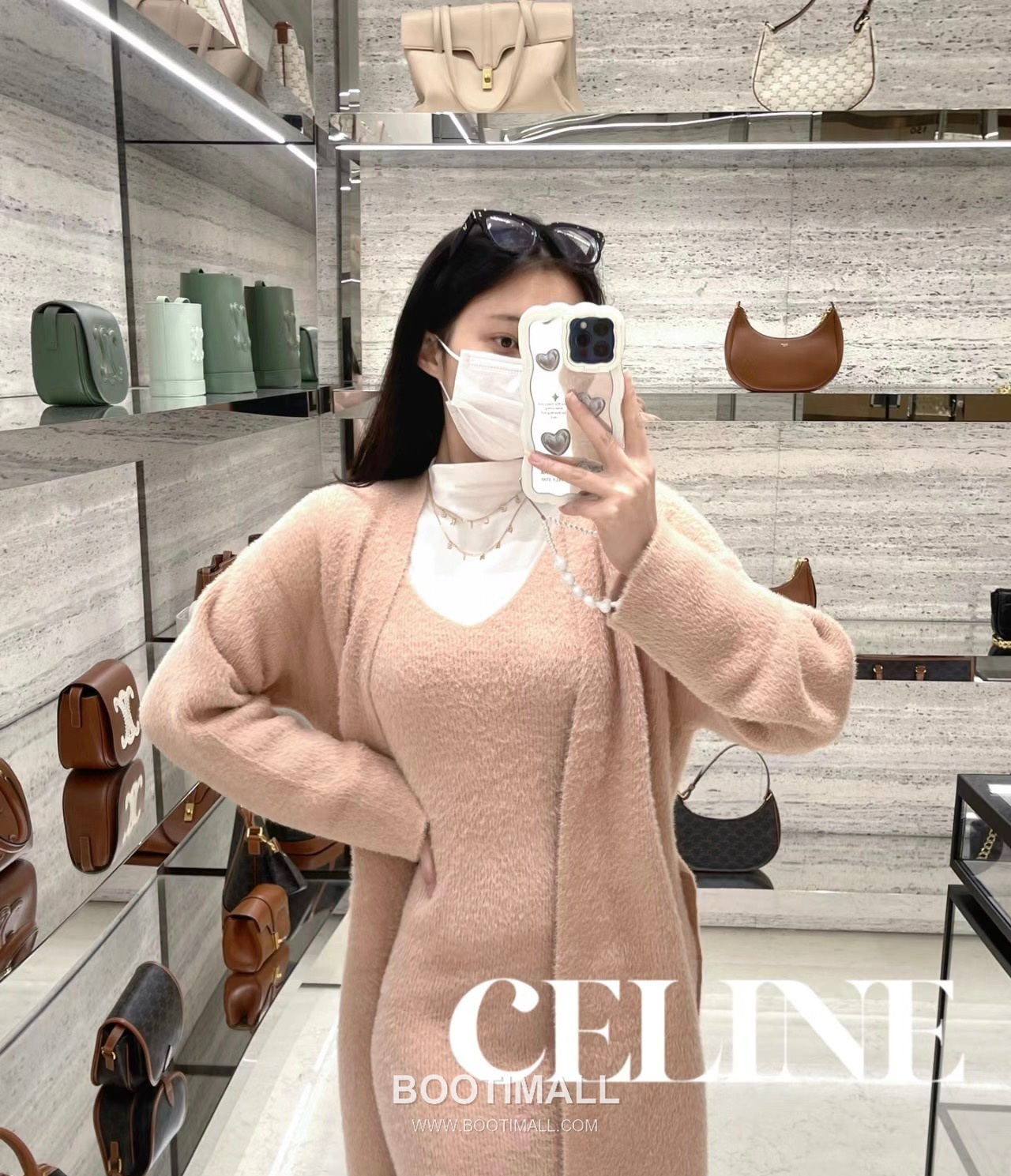 Celine Logo Brass Gold Plated Necklace with Double Layer Chain Full Crystal Letter 셀린느 로고 황동 베이스 금도금 네클리스 더블 레이어 체인 풀 크리스탈 레터 3