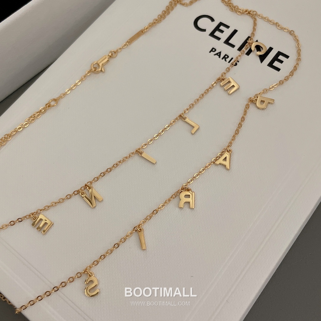 Celine Logo Brass Gold Plated Necklace with Double Layer Chain Full Crystal Letter 셀린느 로고 황동 베이스 금도금 네클리스 더블 레이어 체인 풀 크리스탈 레터 7