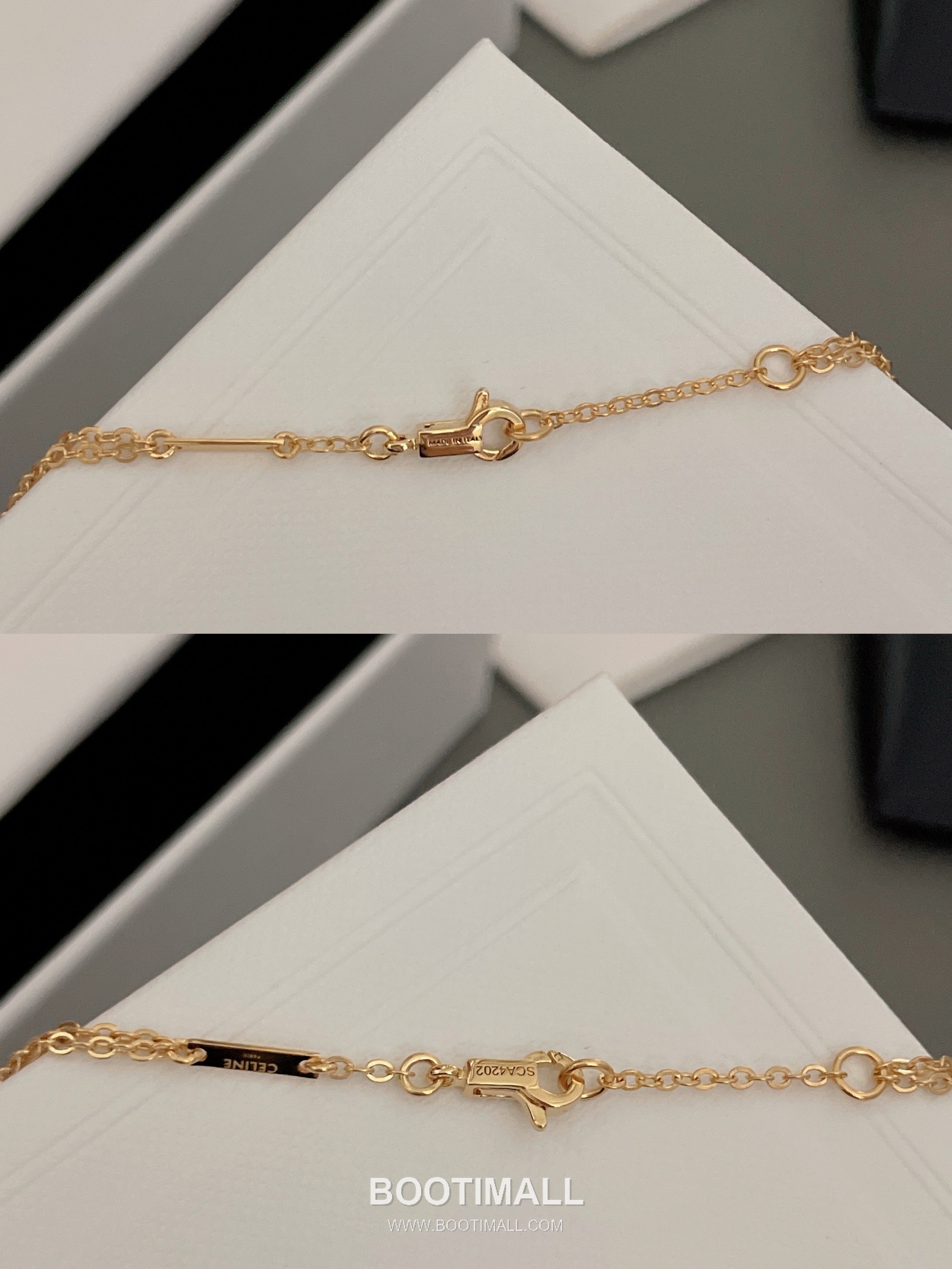 Celine Logo Brass Gold Plated Necklace with Double Layer Chain Full Crystal Letter 셀린느 로고 황동 베이스 금도금 네클리스 더블 레이어 체인 풀 크리스탈 레터 9