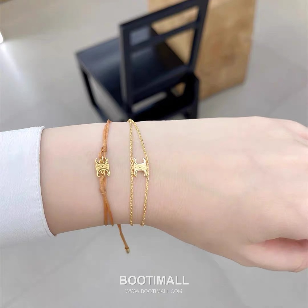 Celine Triomphe Brass Gold Plated Necklace with Double Layer Chain Logo Pendant 셀린느 트리옹프 황동 베이스 금도금 네클리스 더블 레이어 체인 로고 펜던트 4