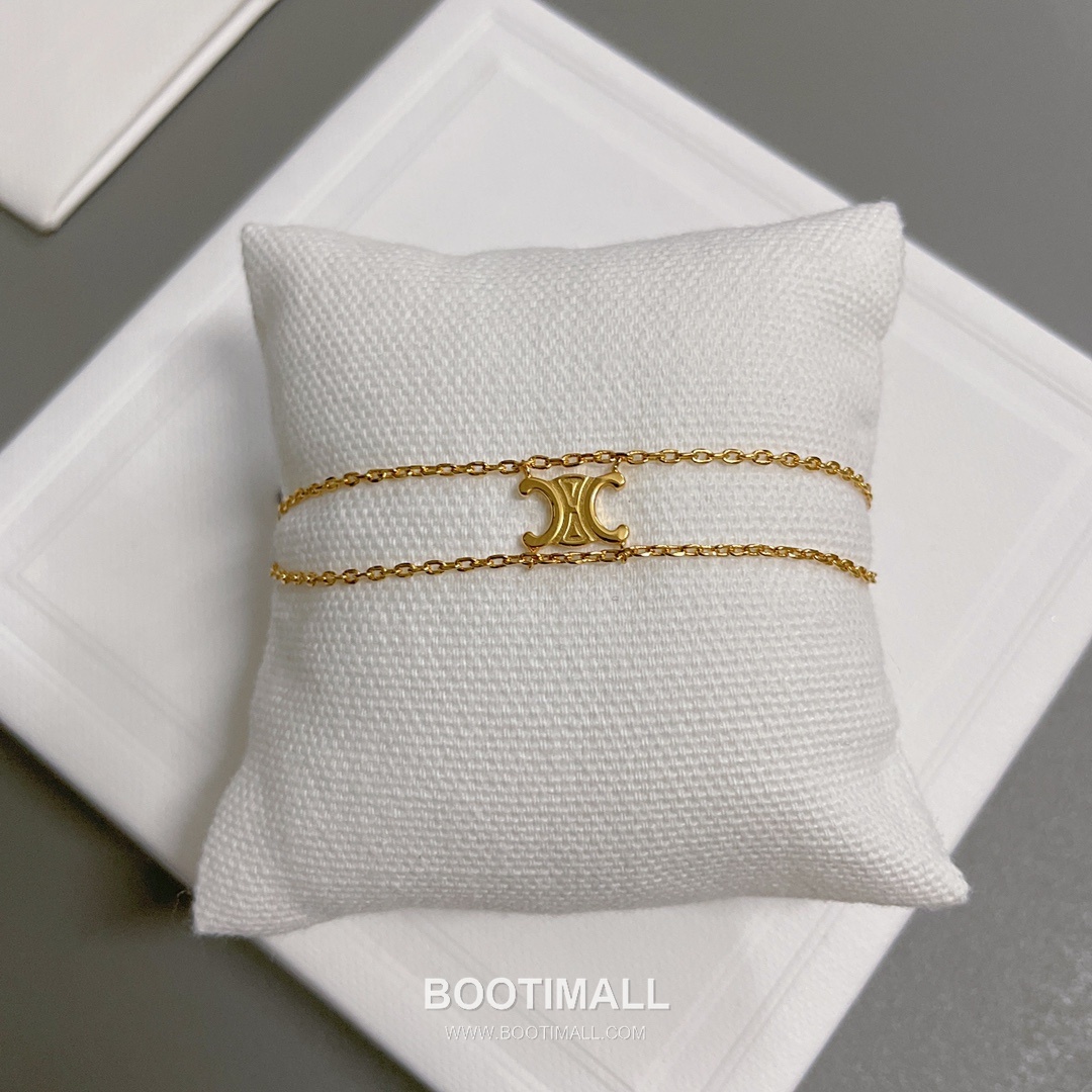 Celine Triomphe Brass Gold Plated Necklace with Double Layer Chain Logo Pendant 셀린느 트리옹프 황동 베이스 금도금 네클리스 더블 레이어 체인 로고 펜던트 13