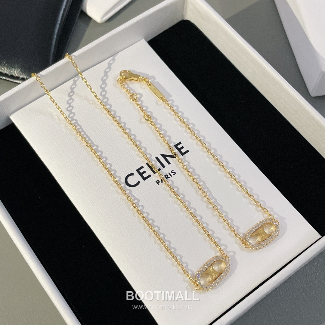 Celine Triomphe Brass Gold Plated Necklace with Crystal Logo Pendant 셀린느 트리옹프 황동 베이스 금도금 네클리스 크리스탈 로고 펜던트 8