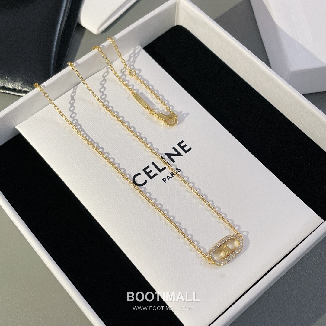 Celine Triomphe Brass Gold Plated Necklace with Crystal Logo Pendant 셀린느 트리옹프 황동 베이스 금도금 네클리스 크리스탈 로고 펜던트 9