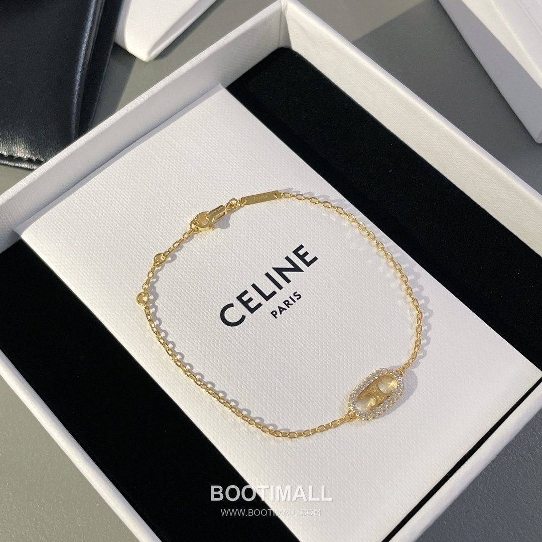 Celine Triomphe Brass Gold Plated Necklace with Crystal Logo Pendant 셀린느 트리옹프 황동 베이스 금도금 네클리스 크리스탈 로고 펜던트 10