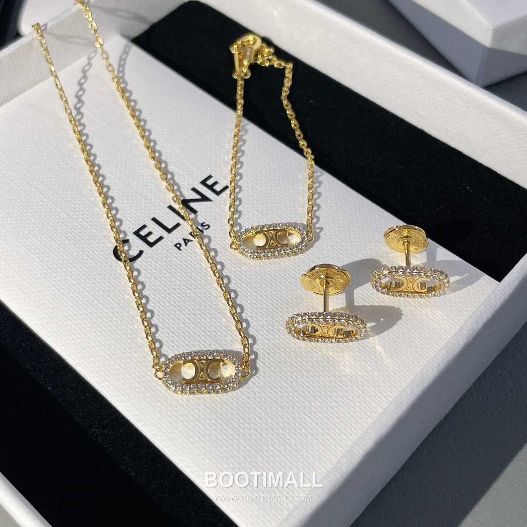 Celine Triomphe Brass Gold Plated Necklace with Crystal Logo Pendant 셀린느 트리옹프 황동 베이스 금도금 네클리스 크리스탈 로고 펜던트 12