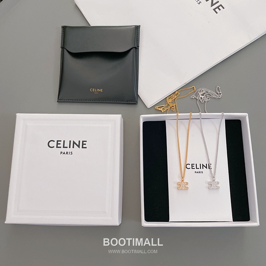 Celine Triomphe Brass Gold Plated Necklace with Full Crystal Logo Pendant 셀린느 트리옹프 황동 베이스 금도금 네클리스 풀 크리스탈 로고 펜던트 5
