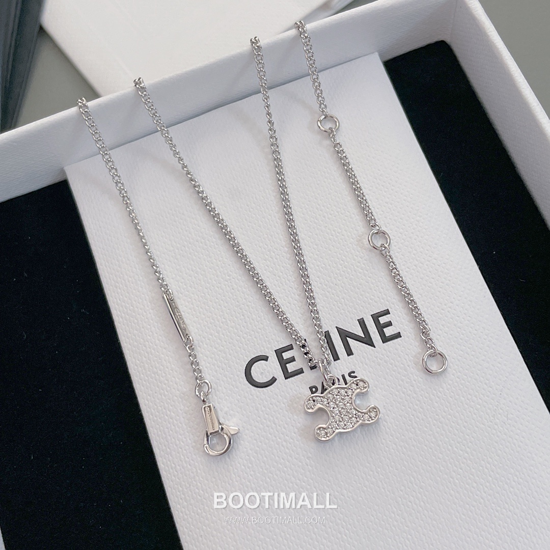 Celine Triomphe Brass Gold Plated Necklace with Full Crystal Logo Pendant 셀린느 트리옹프 황동 베이스 금도금 네클리스 풀 크리스탈 로고 펜던트 7