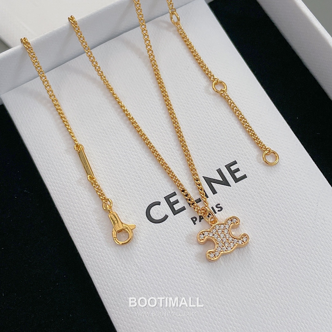 Celine Triomphe Brass Gold Plated Necklace with Full Crystal Logo Pendant 셀린느 트리옹프 황동 베이스 금도금 네클리스 풀 크리스탈 로고 펜던트 8