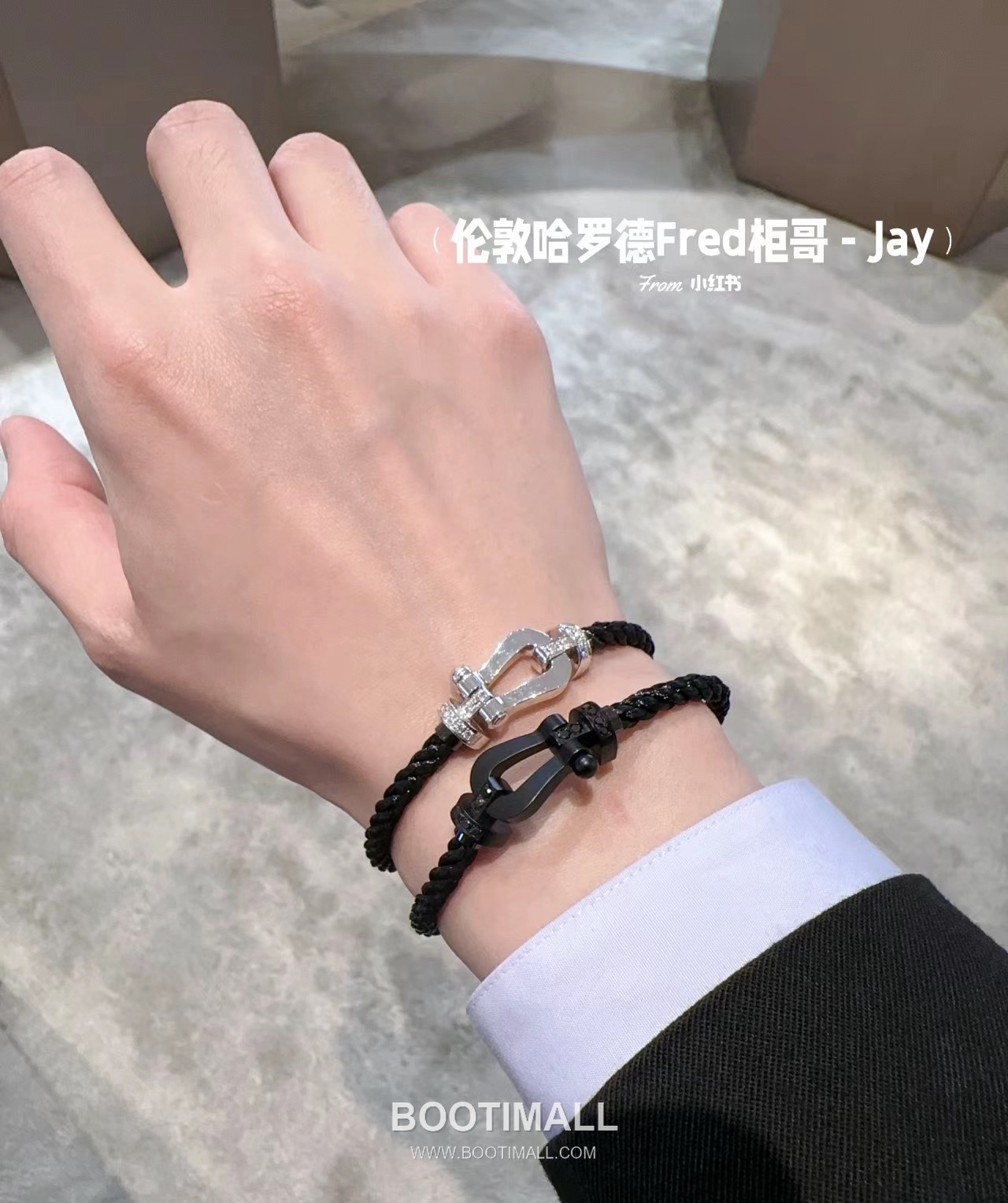 Fred Saddle Sterling Silver 925 Bracelet with Black Nylon Cord and Crystal Horseshoe 프레드 새들 스털링 실버 925 브레이슬릿 블랙 나일론 코드 크리스탈 말굽 모티프 4