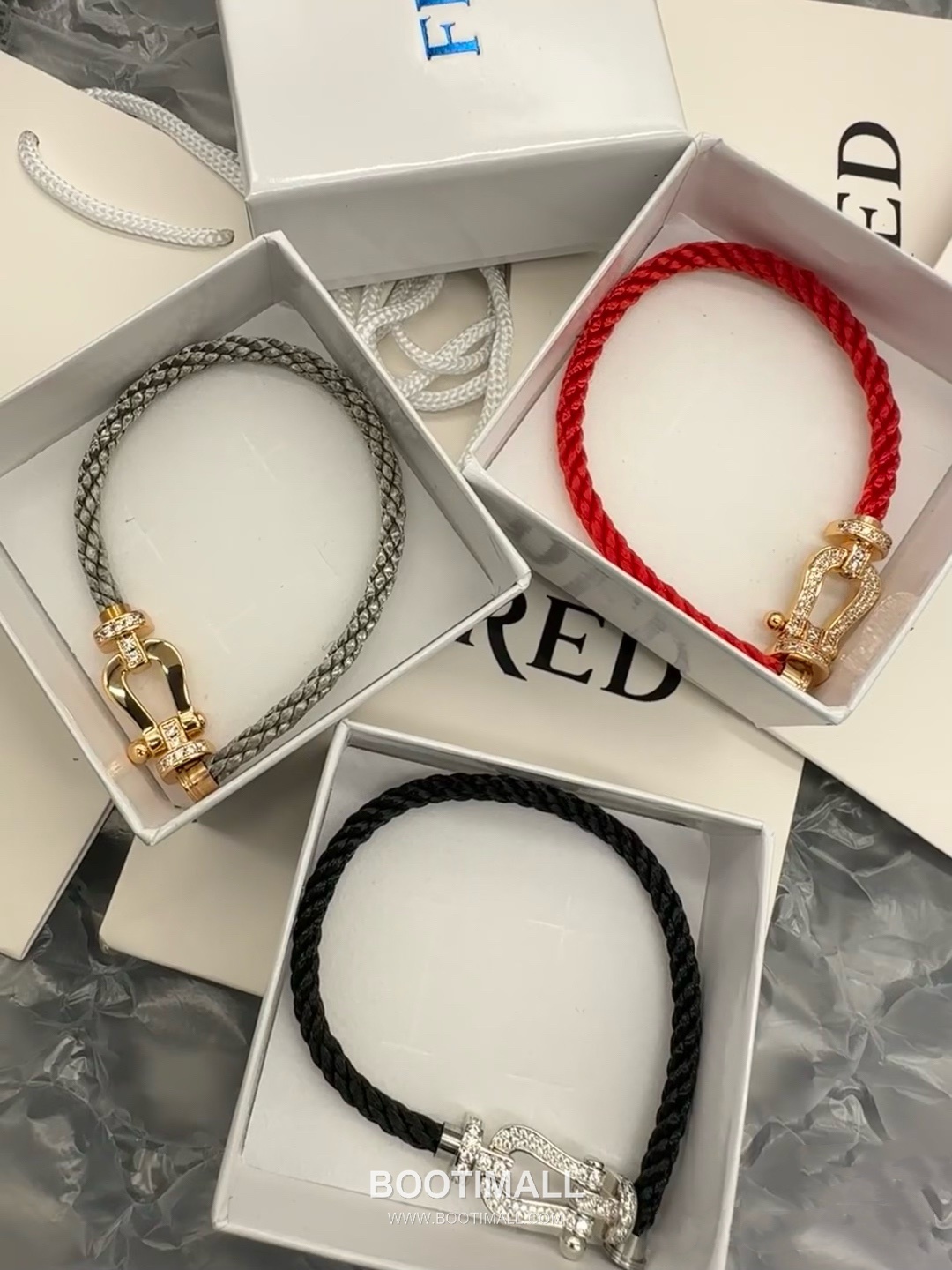 Fred Saddle Sterling Silver 925 Bracelet with Black Nylon Cord and Crystal Horseshoe 프레드 새들 스털링 실버 925 브레이슬릿 블랙 나일론 코드 크리스탈 말굽 모티프 9