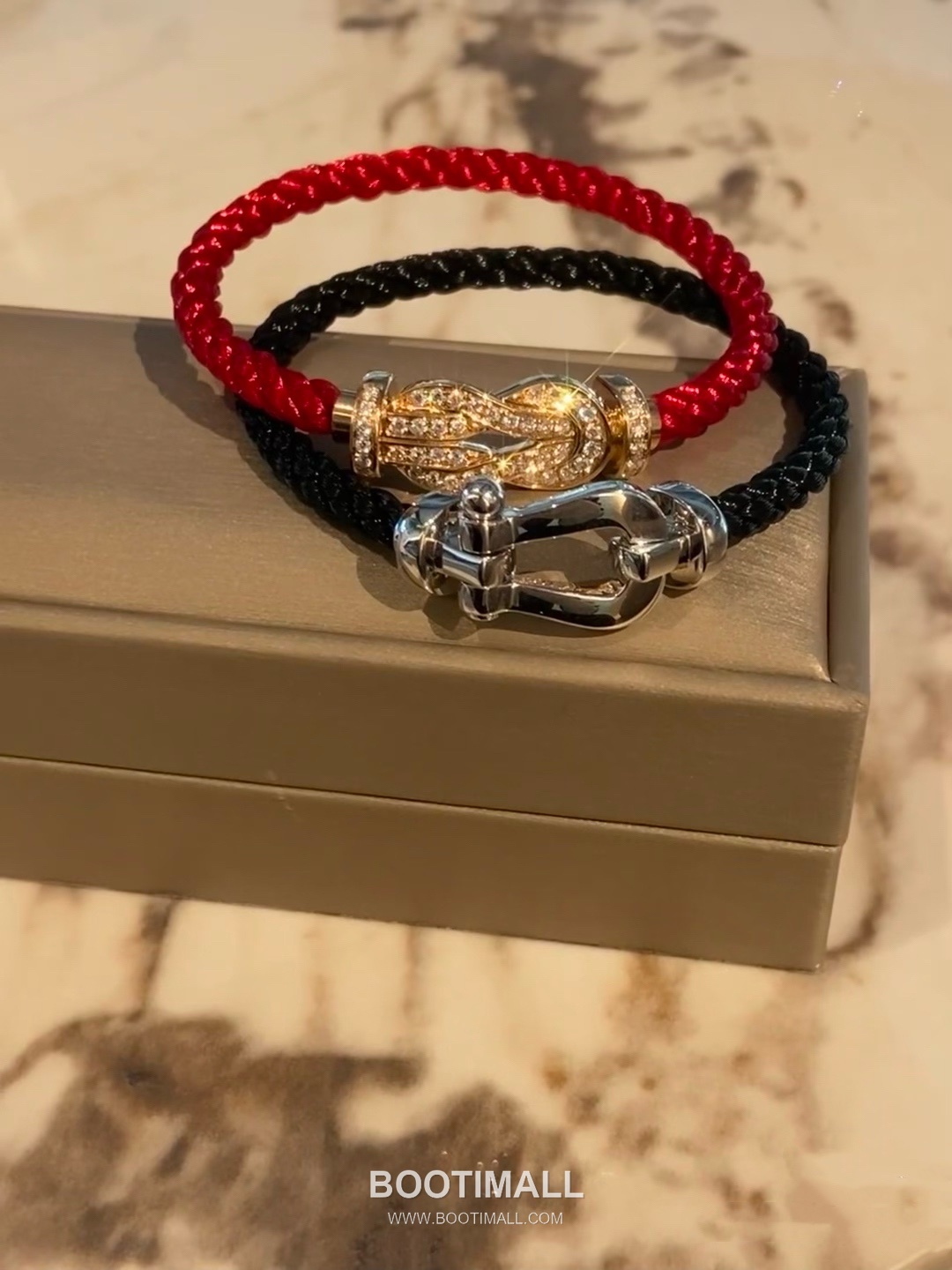 Fred Saddle Sterling Silver 925 Bracelet with Black Nylon Cord and Crystal Horseshoe 프레드 새들 스털링 실버 925 브레이슬릿 블랙 나일론 코드 크리스탈 말굽 모티프 17