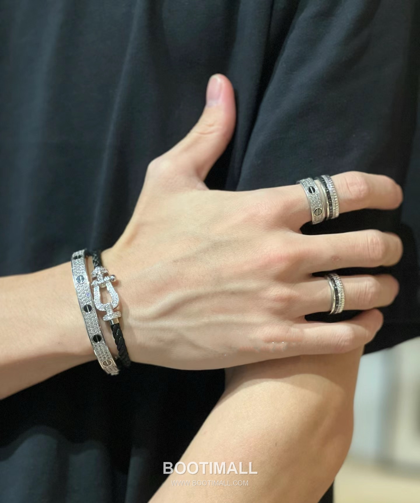 Fred Saddle Sterling Silver 925 Bracelet with Black Nylon Cord and Crystal Horseshoe 프레드 새들 스털링 실버 925 브레이슬릿 블랙 나일론 코드 크리스탈 말굽 모티프 24