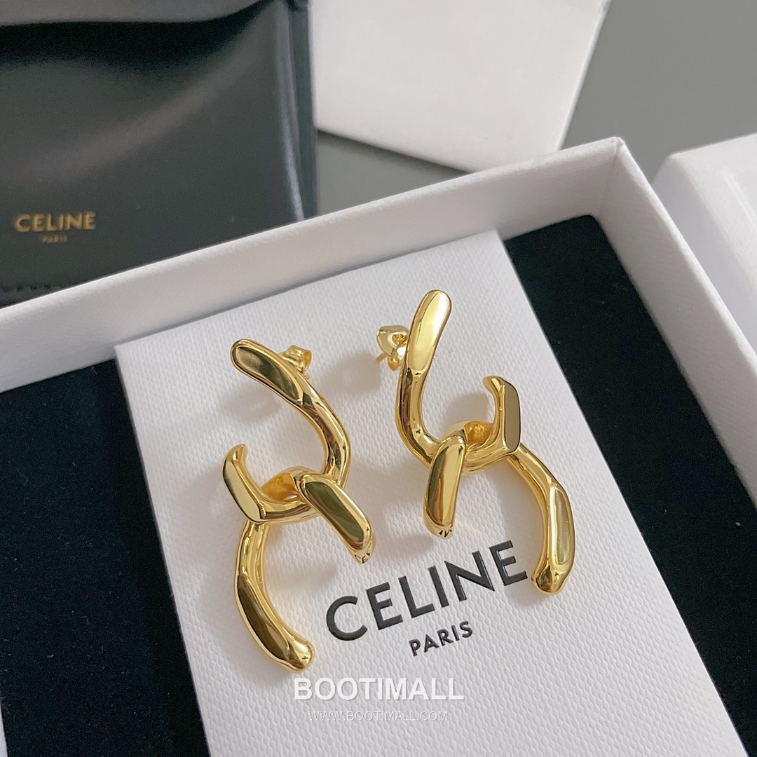 Celine Brass Gold Plated Earring with Interlocking Logo Stud 셀린느 황동 베이스 금도금 이어링 인터락킹 로고 스터드 11