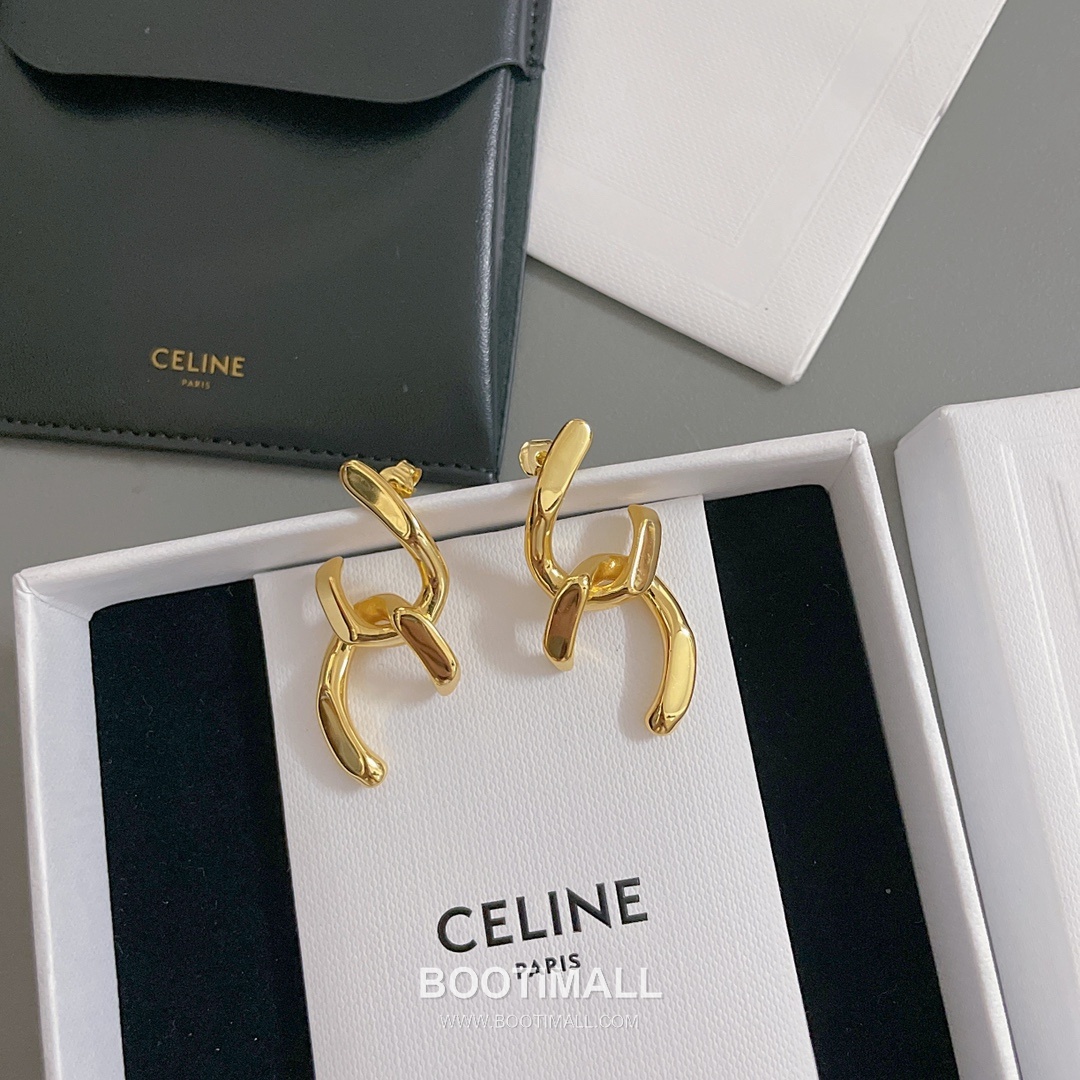 Celine Brass Gold Plated Earring with Interlocking Logo Stud 셀린느 황동 베이스 금도금 이어링 인터락킹 로고 스터드 13