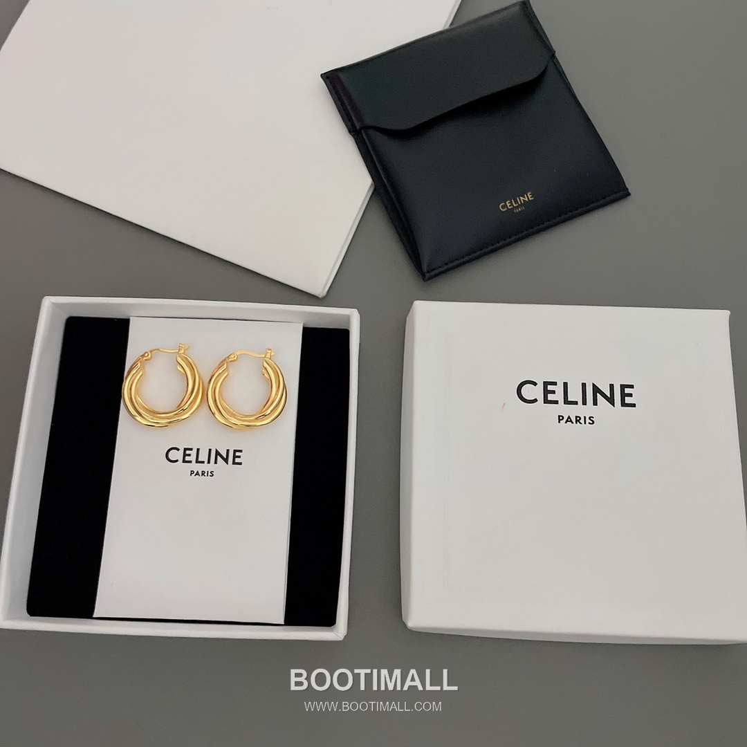Celine Brass Gold Plated Earring with Triple Hoop Design 셀린느 황동 베이스 금도금 이어링 트리플 후프 디자인 10