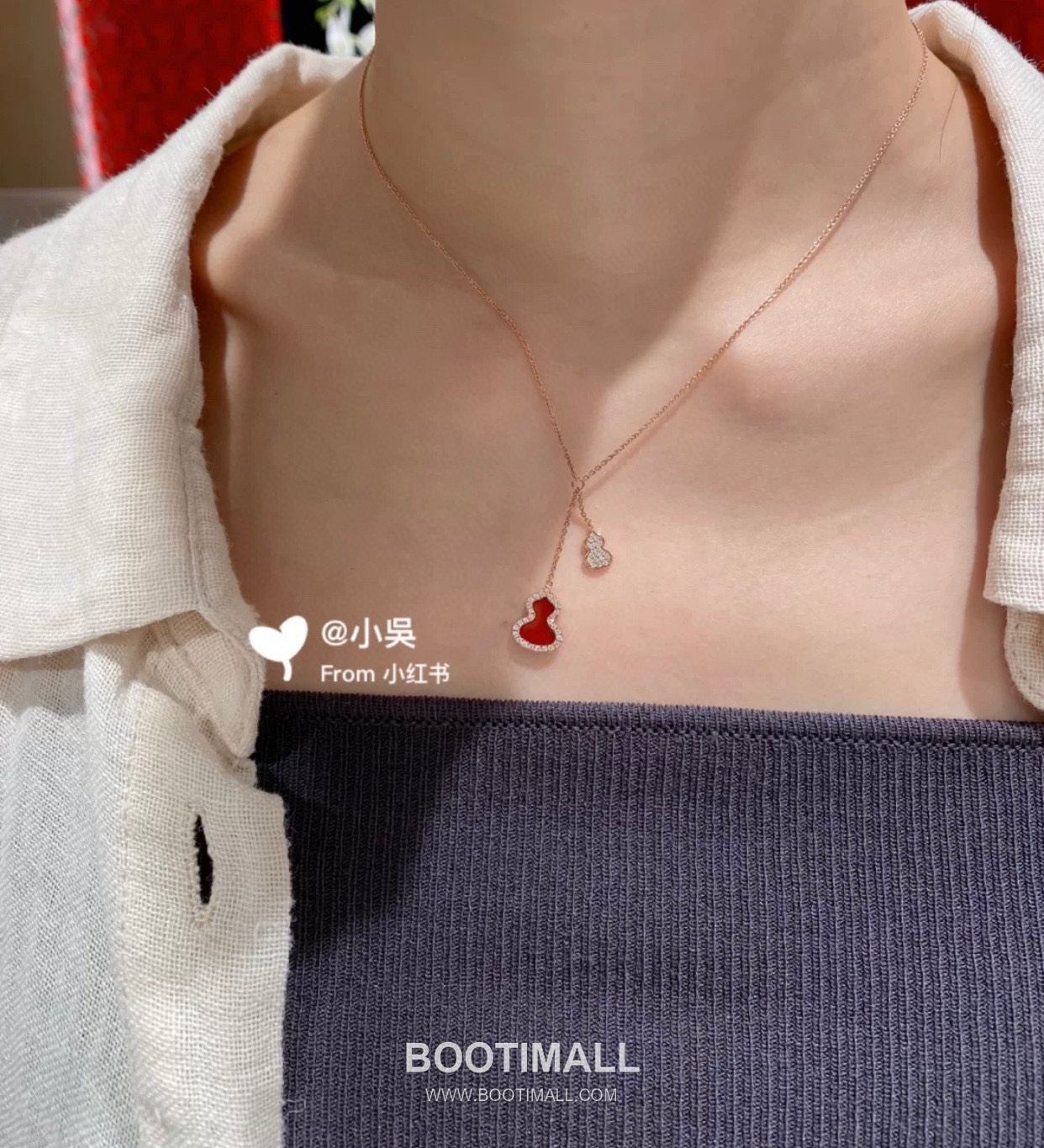 Qeelin Wulu Brass Gold Plated Necklace with Double Gourd Pendant Chalcedony Diamond 기린 울루 황동 베이스 금도금 네클리스 더블 호리병 펜던트 옥수 다이아 7