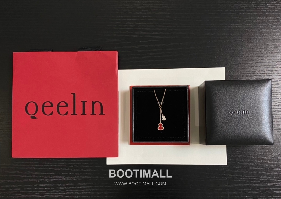 Qeelin Wulu Brass Gold Plated Necklace with Double Gourd Pendant Chalcedony Diamond 기린 울루 황동 베이스 금도금 네클리스 더블 호리병 펜던트 옥수 다이아 8