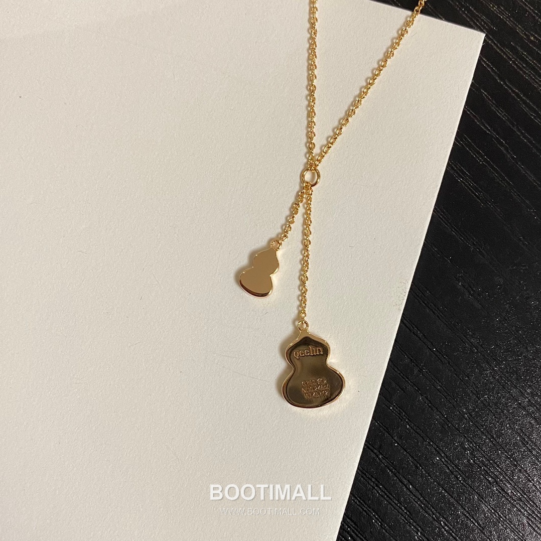 Qeelin Wulu Brass Gold Plated Necklace with Double Gourd Pendant Chalcedony Diamond 기린 울루 황동 베이스 금도금 네클리스 더블 호리병 펜던트 옥수 다이아 13
