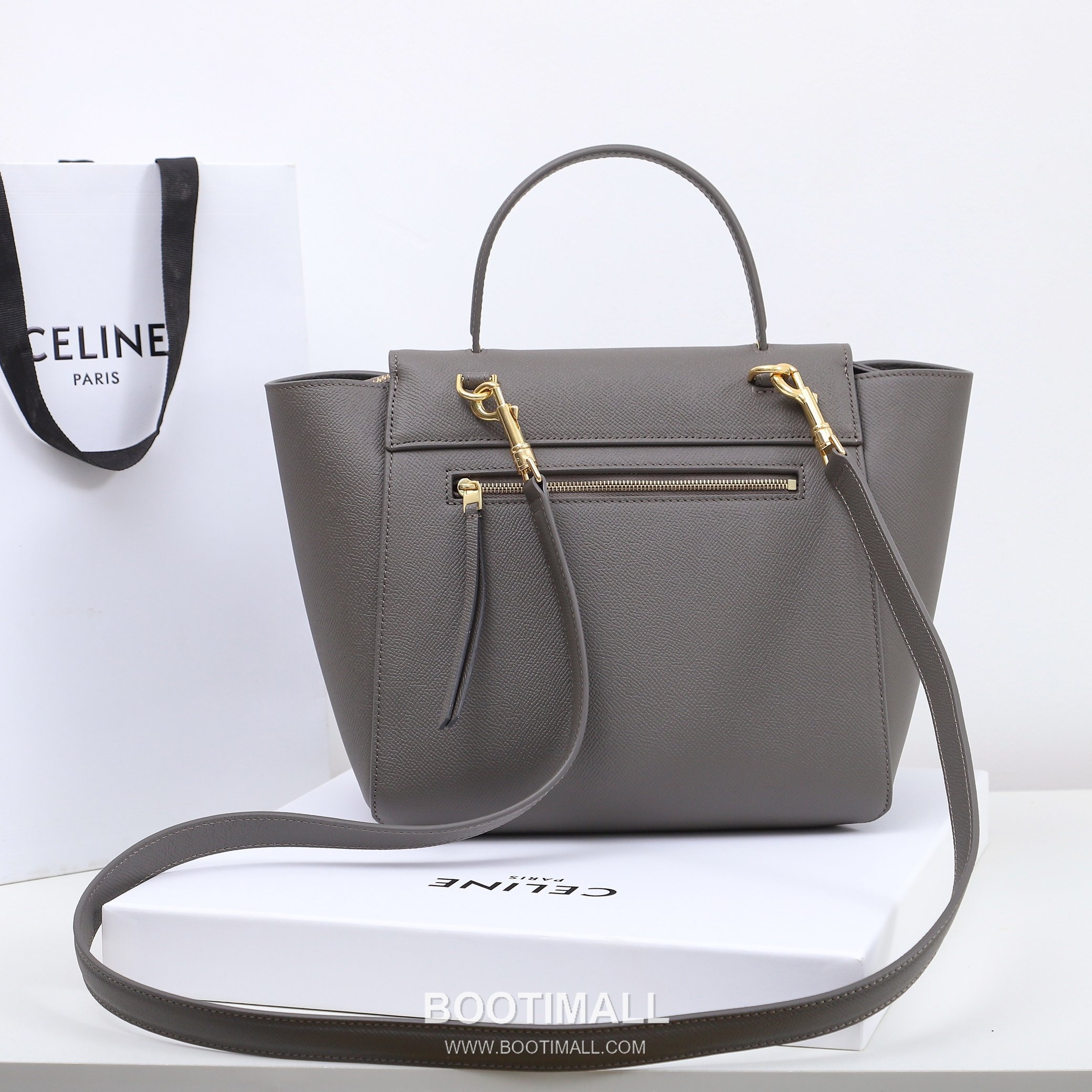 Celine Calfskin Leather Bucket Shoulder Bag with Flap Zip Strap Detail 셀린느 카프스킨 레더 버킷 숄더백 175520 24cm 4