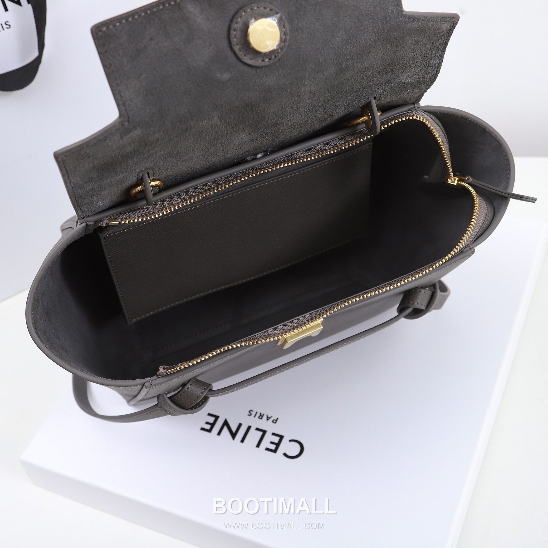 Celine Calfskin Leather Bucket Shoulder Bag with Flap Zip Strap Detail 셀린느 카프스킨 레더 버킷 숄더백 175520 24cm 9